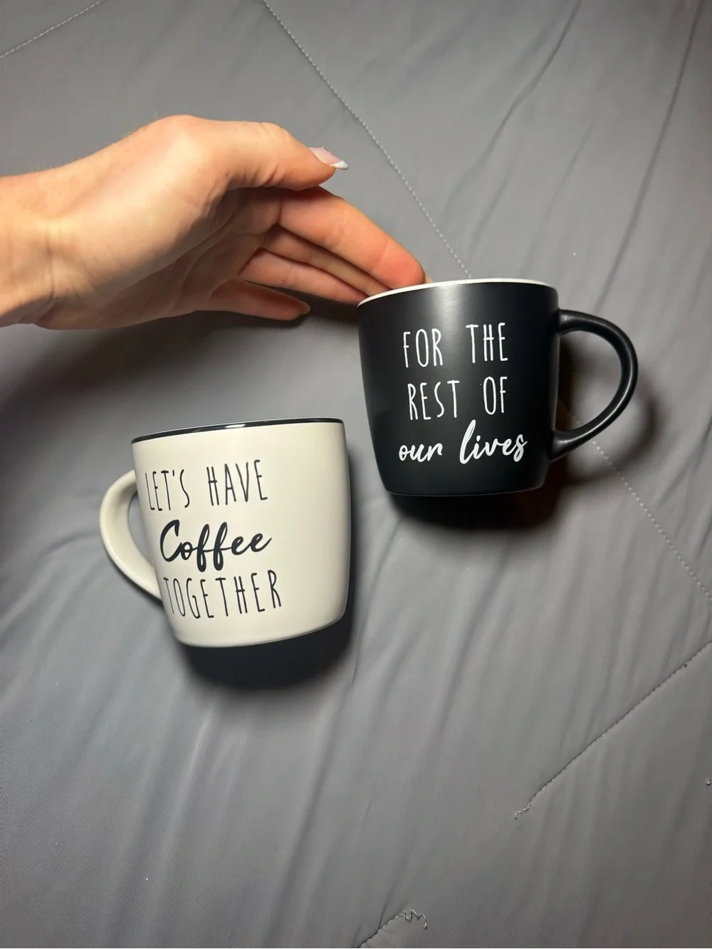 Bride Groom Coffee Mugs Set Wedding Engagement Gift Black and White